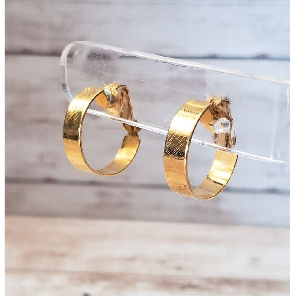 Vintage Clip On Earrings - Gold Tone Very Lightly Patterned Hoops